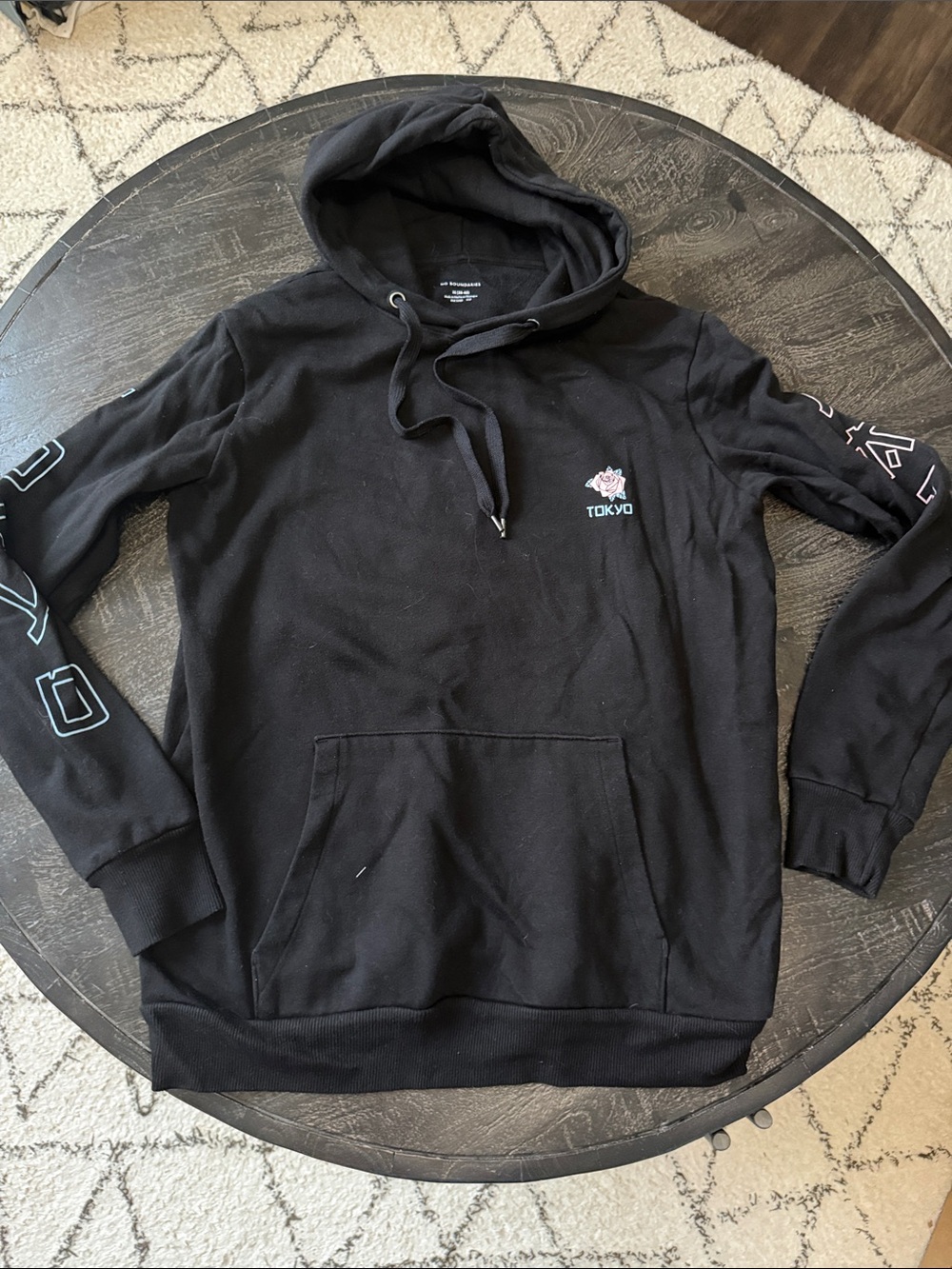 No Boundaries Black Tokyo Pullover Hoodie with Rose Accent